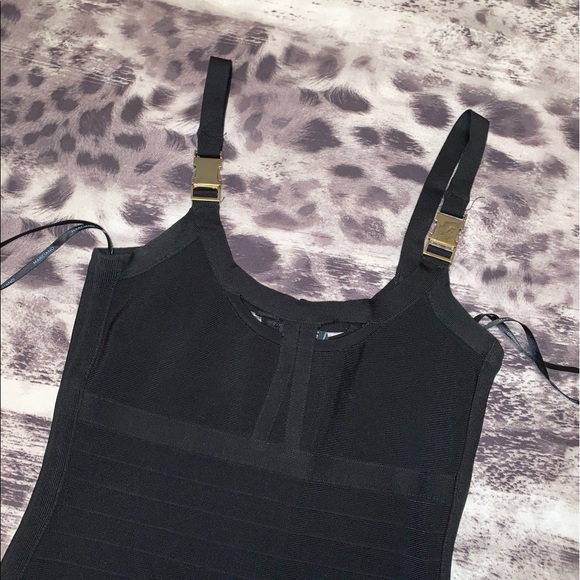Marciano Black Bandage Dress Gold Buckle Straps - Picture 2 of 9
